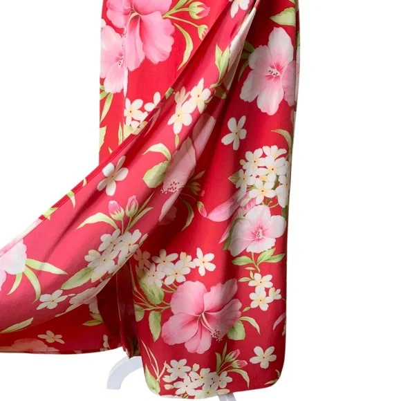 Talbots Pure Silk Faux Wrap Skirt 12 Petite Pink VTG 90s Hawaiian - Picture 5 of 16